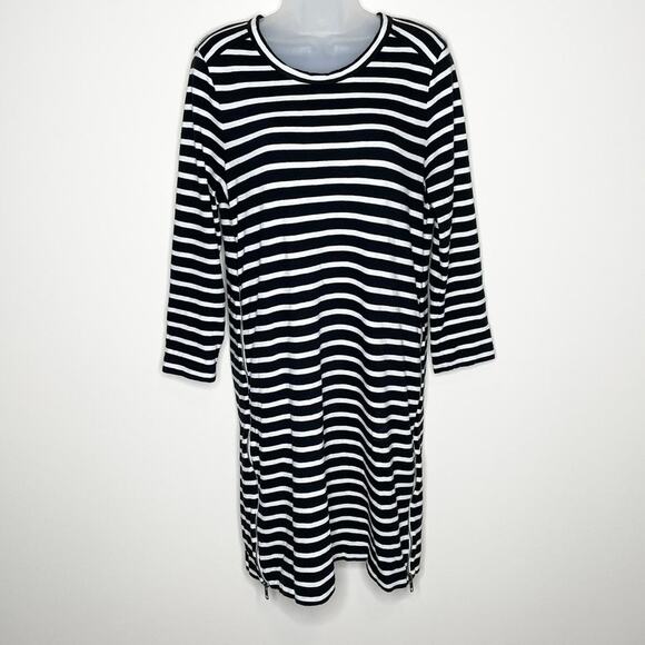 J. CREW black & white stripe exposed side zipper detail long sleeve dress size m - Picture 2 of 6
